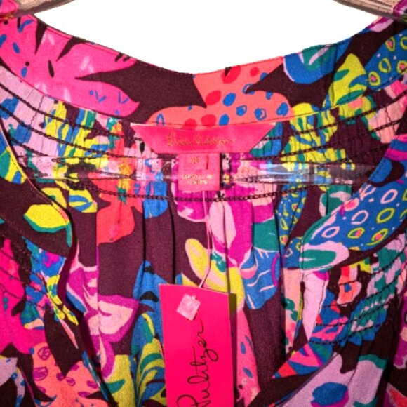 NWT Lilly Pulitzer Elsa Silk Top Blouse Cherry Ganache Bohemian Garden Size XL - Picture 7 of 8
